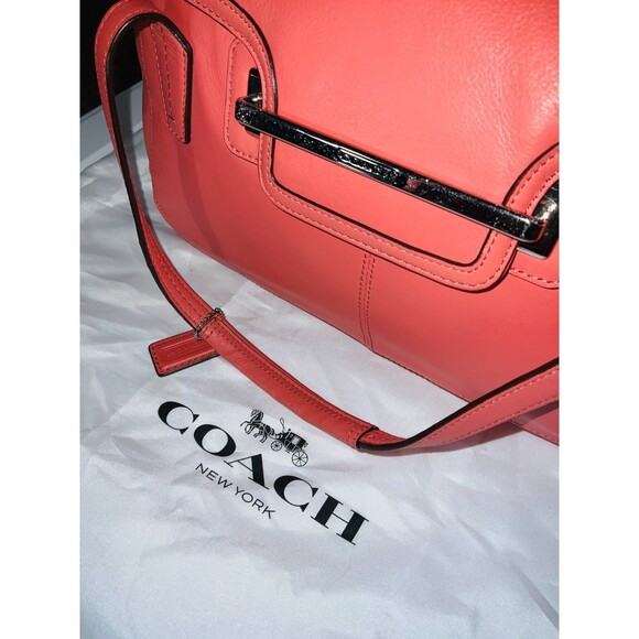 COACH Taylor Marin Handbag Pink Crossbody Salmon Leather Satchel - Picture 4 of 9